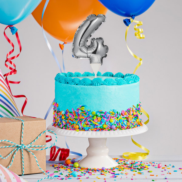 Kuchenpicker Folienballon - Zahl 4 silber - 22,8 cm /...