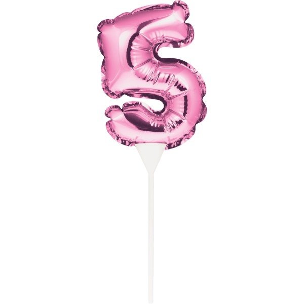 Ballon Zahl 5 pink - Kuchenpicker - 22,8cm/selbstaufblasend