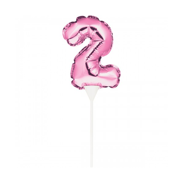 Kuchenpicker Folienballon - Zahl 2 pink - 22,8 cm /...