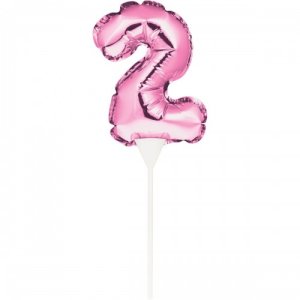 Kuchenpicker Ballon Zahl 2 pink 22,8cm, selbstaufblasend