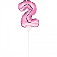 Kuchenpicker Folienballon - Zahl 2 pink - 22,8cm/selbstaufblasend