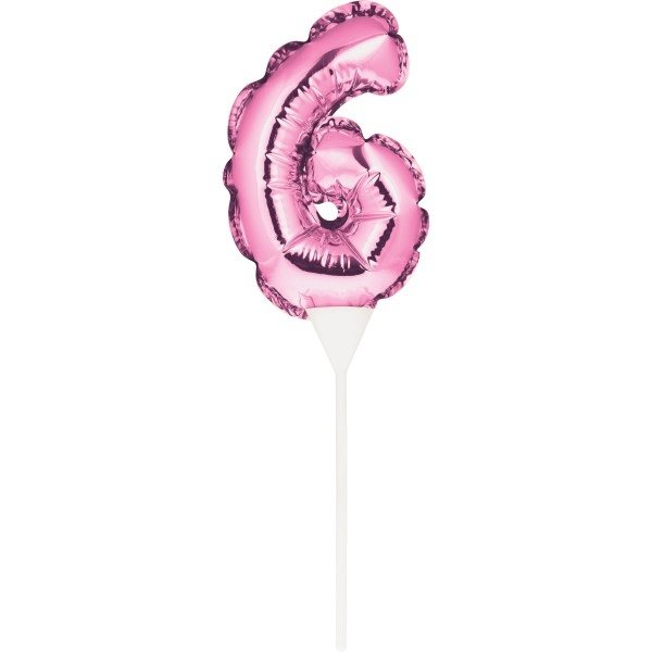 Ballon Zahl 6 pink - Kuchenpicker - 22,8cm/selbstaufblasend