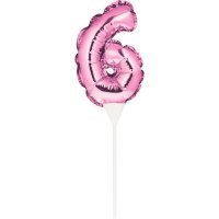 Kuchenpicker Folienballon - Zahl 6 pink - 22,8cm/selbstaufblasend