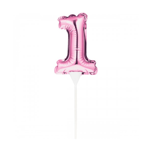 Kuchenpicker Folienballon - Zahl 1 pink - 22,8 cm /...