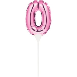 Kuchenpicker Ballon Zahl 0 pink 22,8cm, selbstaufblasend