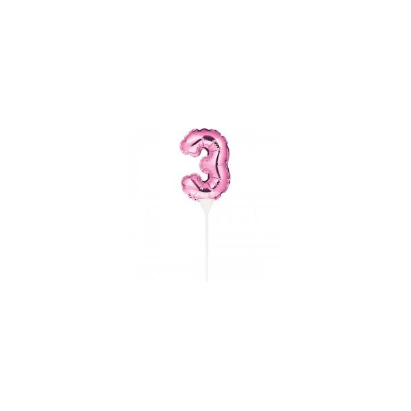 Kuchenpicker Folienballon - Zahl 3 pink - 22,8 cm /...