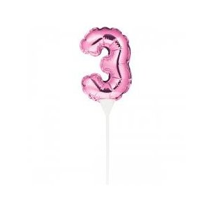 Kuchenpicker Ballon Zahl 3 pink 22,8cm, selbstaufblasend