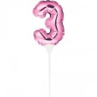 Kuchenpicker Folienballon - Zahl 3 pink - 22,8cm/selbstaufblasend