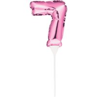 Kuchenpicker Folienballon - Zahl 7 pink - 22,8cm/selbstaufblasend