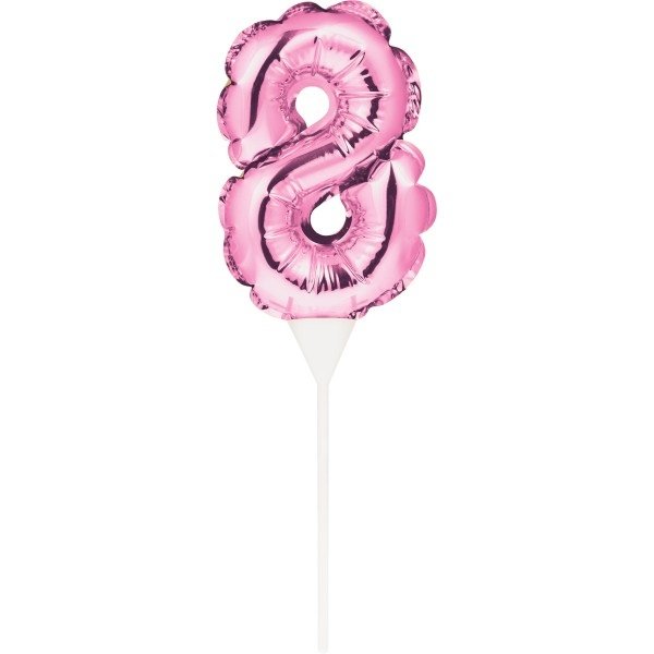 Ballon Zahl 8 pink - Kuchenpicker - 22,8cm/selbstaufblasend
