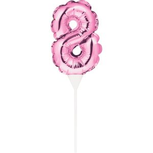 Kuchenpicker Ballon Zahl 8 pink 22,8cm, selbstaufblasend