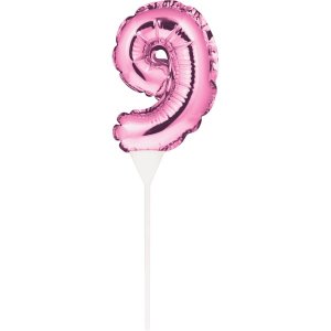 Ballon Zahl 9 pink - Kuchenpicker - 22,8cm/selbstaufblasend