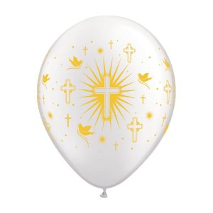 Latexballon - Motiv Kreuz und Tauben Weiss