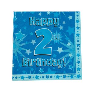 Servietten Happy Birthday 2nd blau 33x33cm, 3lagig 16...