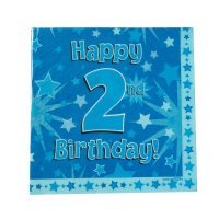 Servietten Happy Birthday 2nd blau 33x33cm, 3lagig 16 Stück