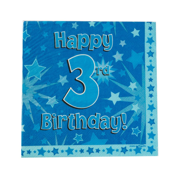 Servietten - Happy Birthday 3rd blau -  3lagig - 33x33cm...