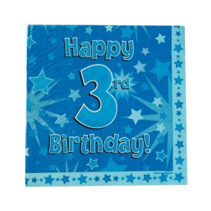 Servietten Happy Birthday 3rd blau 33x33cm, 3lagig 16...
