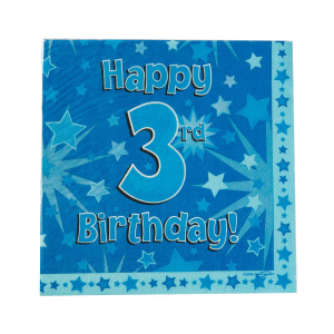 Servietten - Happy Birthday 3rd blau -  3lagig - 33x33cm...