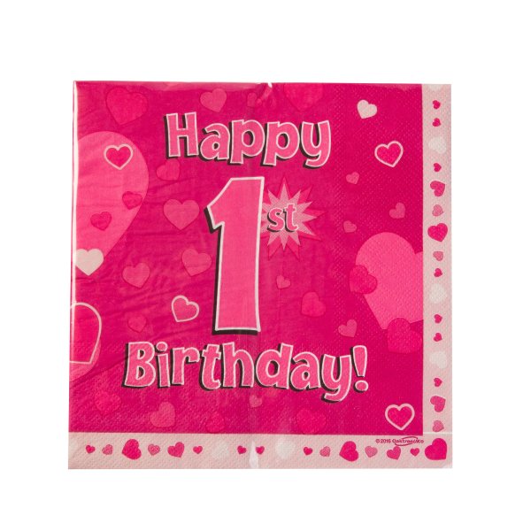 Servietten Happy Birthday 1st pink33x33cm, 3lagig 16...