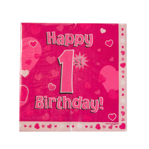 Servietten - Happy Birthday 1st  pink - 3lagig - 33x33cm...