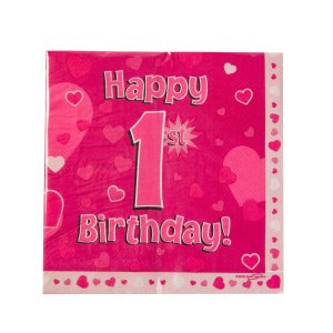 Servietten Happy Birthday 1st pink33x33cm, 3lagig 16...