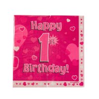 Servietten Happy Birthday 1st pink33x33cm, 3lagig 16 Stück