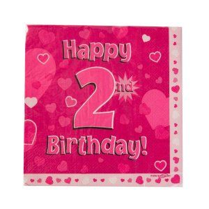 Servietten Happy Birthday 2nd pink 33x33cm, 3lagig 16...