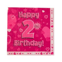 Servietten Happy Birthday 2nd pink 33x33cm, 3lagig 16 Stück