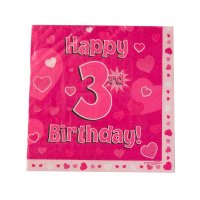 Servietten Happy Birthday 3rd pink 33x33cm, 3lagig 16 Stück