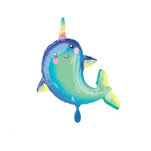 Folienballon - Figur Happy Narwal - XXL - 99 cm / 0,07...