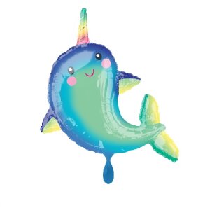 Folienballon - Figur Happy Narwal - XXL - 99 cm / 0,07...