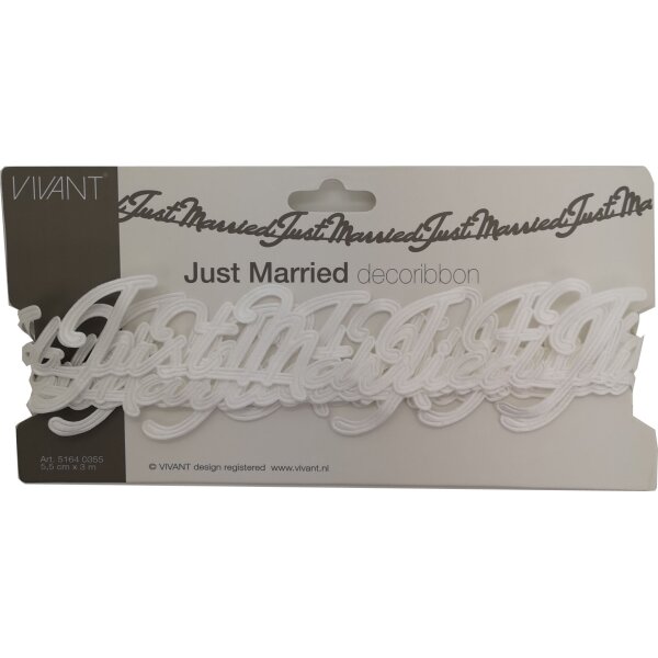 Motivband "JUST MARRIED" wei&szlig; 3 X 5,5 cm