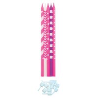 Geburtstagskerze ca. 15cm hoch und &oslash; 0,6cm pink mit Halter 10er Set