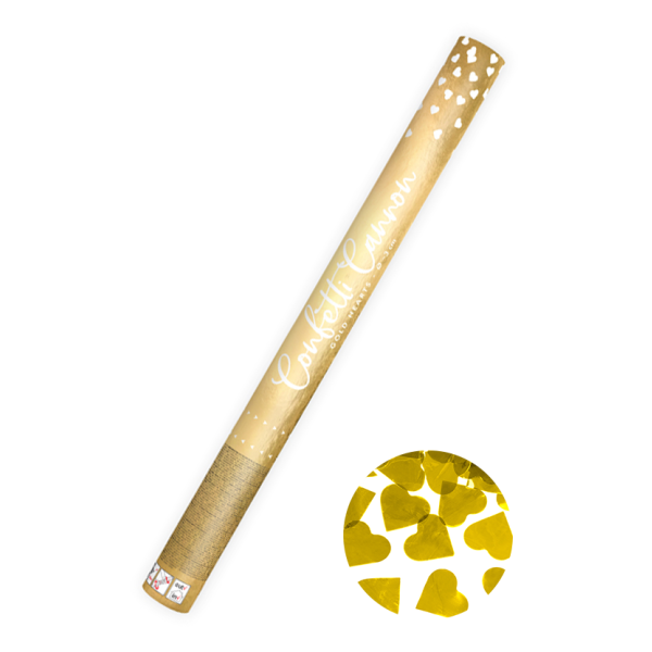 Konfettikanone Metallic Herzen Gold XL 60 cm