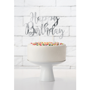 Cake Topper Silber Happy Birthday - 22 cm