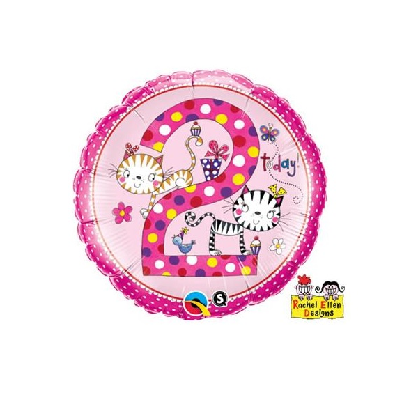 Folienballon - Motiv Zahl 2 Kätzchen Tupfen Rachel Ellen - S - 45 cm / 0,02 m³