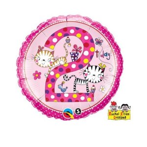 Folienballon - Motiv Zahl 2 Kätzchen Tupfen Rachel...