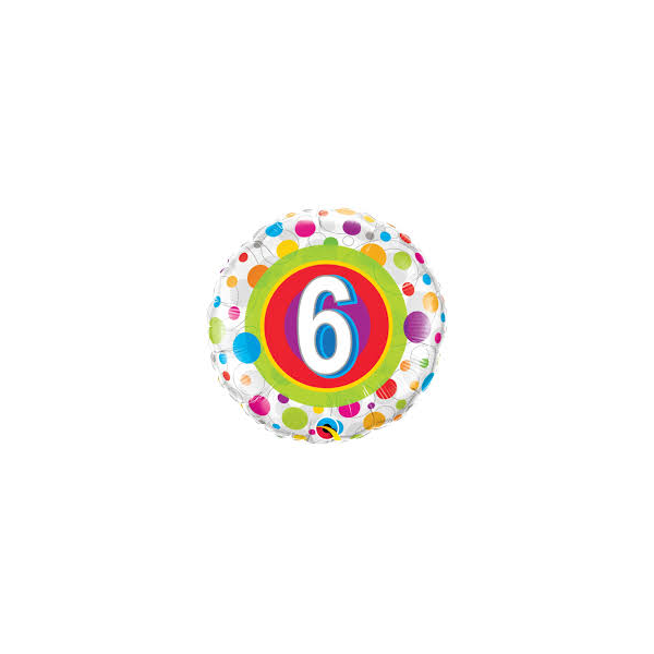 Folienballon - Motiv Zahl 6 Bunte Punke - S - 45 cm / 0,02 m³