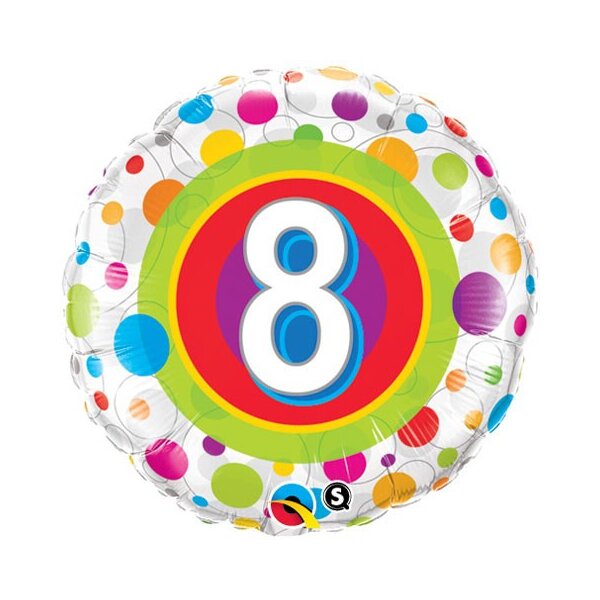Folienballon - Motiv Zahl 8 Bunte Punke - S - 45 cm /...