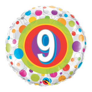 Folienballon - Motiv Zahl 9 Bunte Punkte - S - 45 cm /...