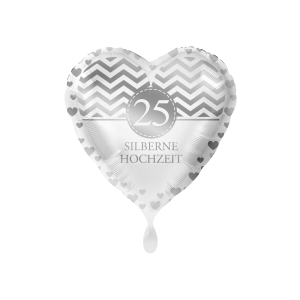 Ballon 25 Jahre Silberne Hochzeit wei&szlig;er Herzballon...