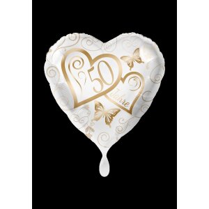 Folienballon - Motiv Zahl  50 Jahre Herzen gold - S - 45...