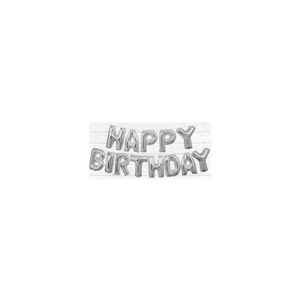Ballon Buchstaben-Set Happy Birthday silber - S/Folie - Luft