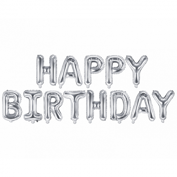 Folienballon - Buchstaben - Set Happy Birthday silber - 40 cm / Luft