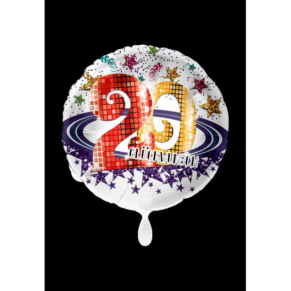 Folienballon - Motiv Zahl 20 Gl&uuml;ckwunsch - S - 45 cm / 0,02 m&sup3;
