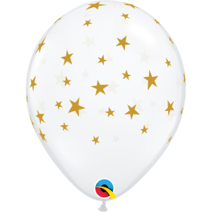 Latexballon - Motiv Sterne transparent gold - S - 28 cm /...