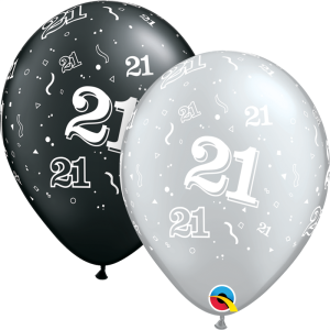Latexballon - Motiv Zahl 21, schwarz/silber