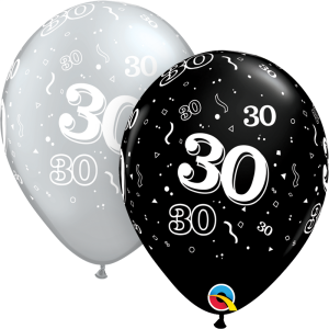 Latexballon - Motiv Zahl 30, schwarz/silber