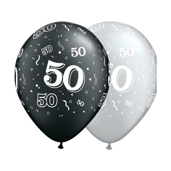 Latexballon - Motiv Zahl 50, schwarz/silber