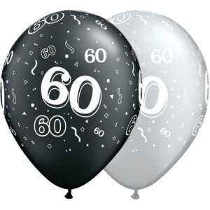 Latexballon - Motiv Zahl 60, schwarz/silber